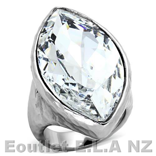 34mm HUGE SWAROVSKI CRYSTAL STAINLESS STEEL RING-6 sizes